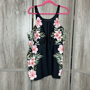 Bloomchic Swim Tankini Black Floral Tropical NWT
